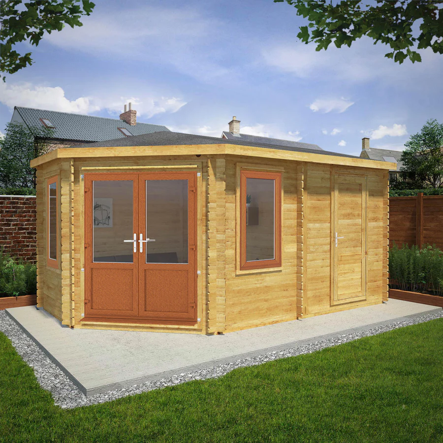 Mercia 44mm Corner Lodge Log Cabin With Side Shed (16x10) (5m x 3m) (SI-006-042-0030 EAN 5029442019291)