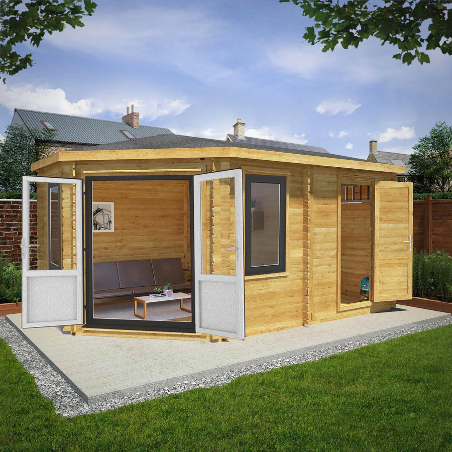 Mercia 44mm Corner Lodge Log Cabin With Side Shed (16x10) (5m x 3m) (SI-006-040-0030 EAN 5029442019307)