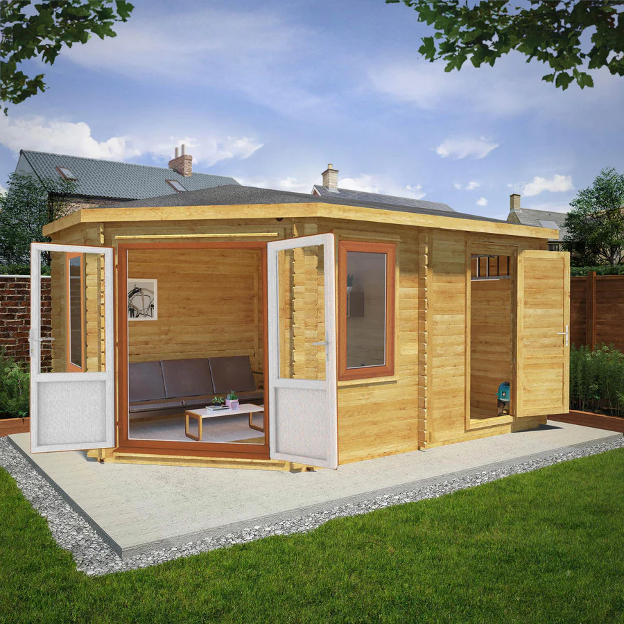 Mercia 44mm Corner Lodge Log Cabin With Side Shed (16x10) (5m x 3m) (SI-006-042-0030 EAN 5029442019291)