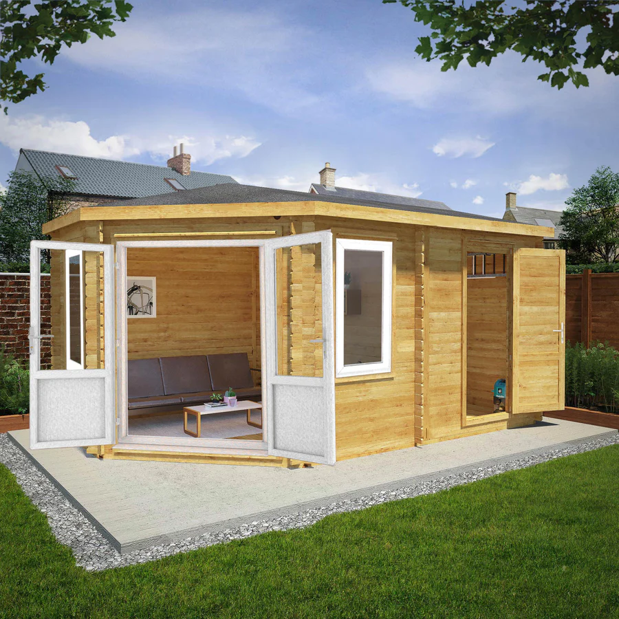 Mercia 44mm Corner Lodge Log Cabin With Side Shed (16x10) (5m x 3m) (SI-006-041-0030 EAN 5029442019284)