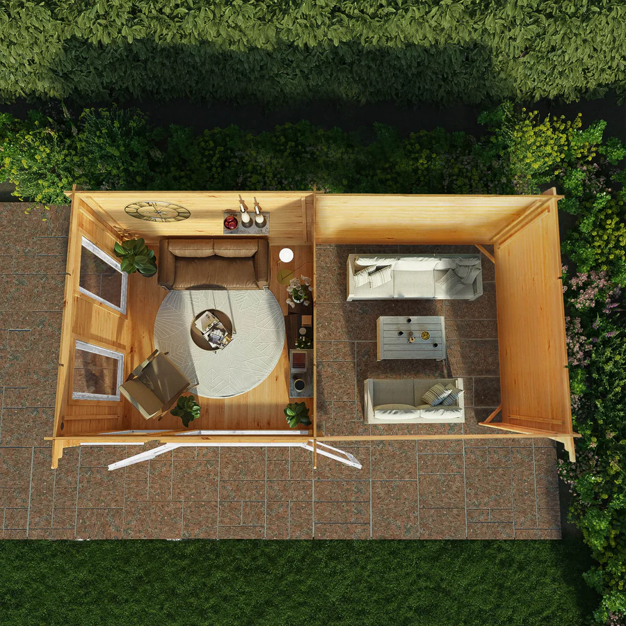 Mercia 44mm Studio Pent Log Cabin With Patio Area (20x10) (6m x 3m) (SI-006-041-0005 EAN 5029442018959)