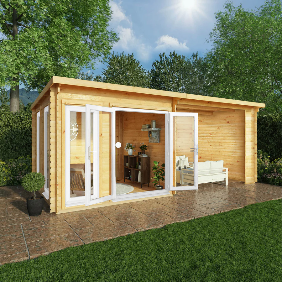 Mercia 44mm Studio Pent Log Cabin With Patio Area (20x10) (6m x 3m) (SI-006-041-0005 EAN 5029442018959)
