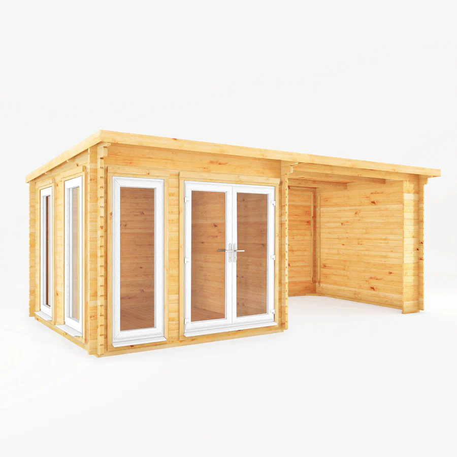 Mercia 44mm Studio Pent Log Cabin With Patio Area (20x10) (6m x 3m) (SI-006-041-0005 EAN 5029442018959)