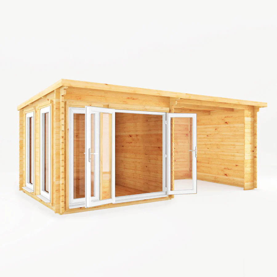 Mercia 44mm Studio Pent Log Cabin With Patio Area (20x10) (6m x 3m) (SI-006-041-0005 EAN 5029442018959)