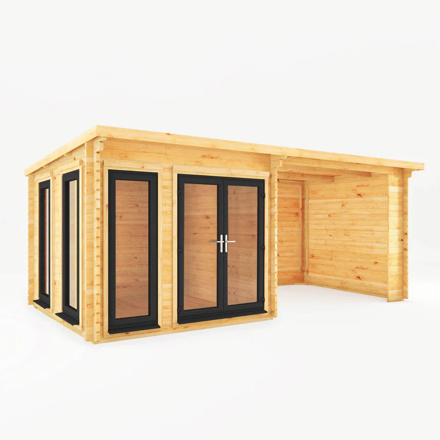Mercia 44mm Studio Pent Log Cabin With Patio Area (20x10) (6m x 3m) (SI-006-040-0005 EAN 5029442018973)