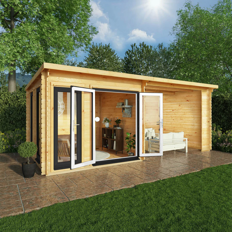 Mercia 44mm Studio Pent Log Cabin With Patio Area (20x10) (6m x 3m) (SI-006-040-0005 EAN 5029442018973)