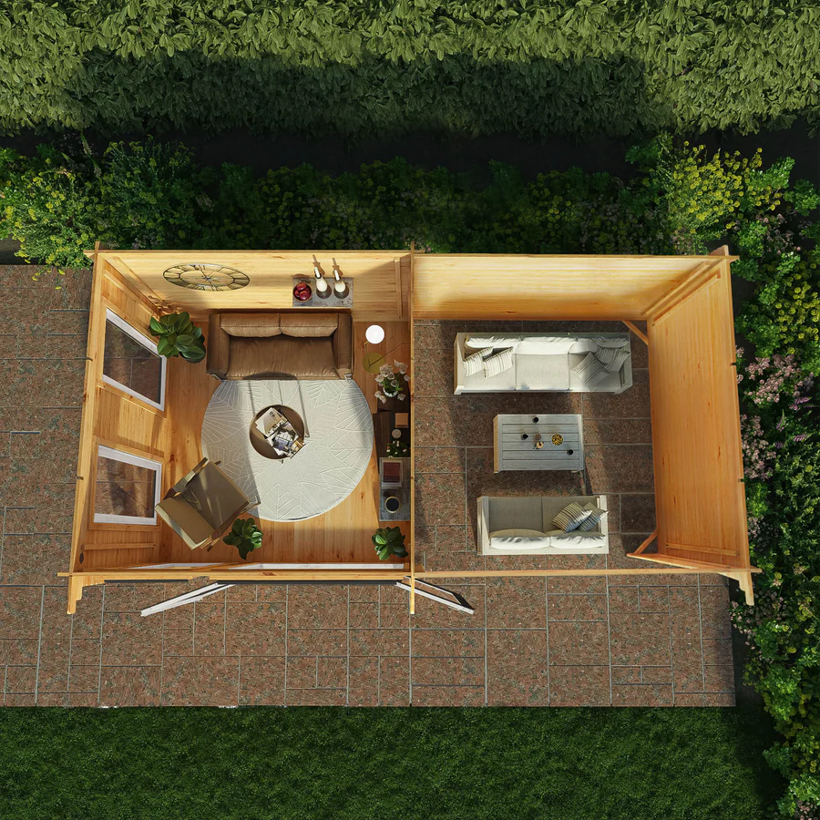 Mercia 44mm Studio Pent Log Cabin With Patio Area (20x10) (6m x 3m) (SI-006-040-0005 EAN 5029442018973)