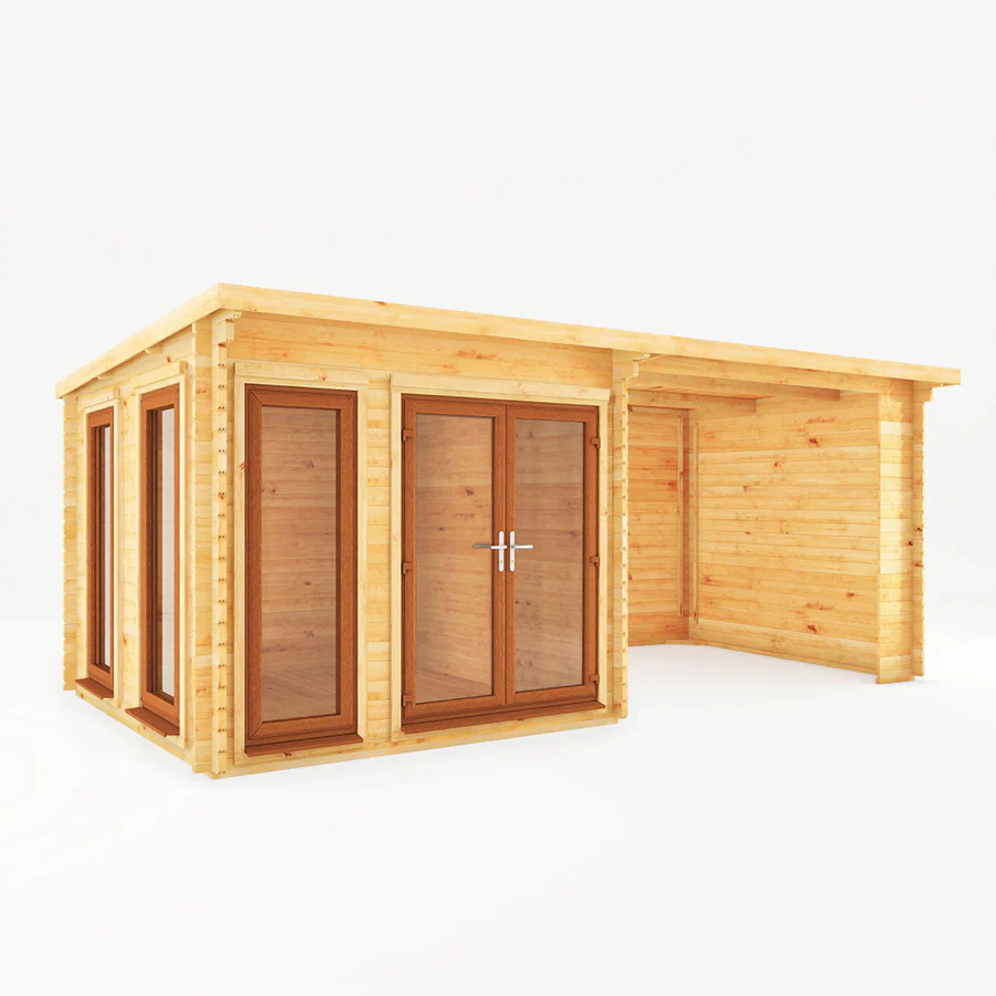 Mercia 44mm Studio Pent Log Cabin With Patio Area (20x10) (6m x 3m) (SI-006-042-0005 EAN 5029442018966)