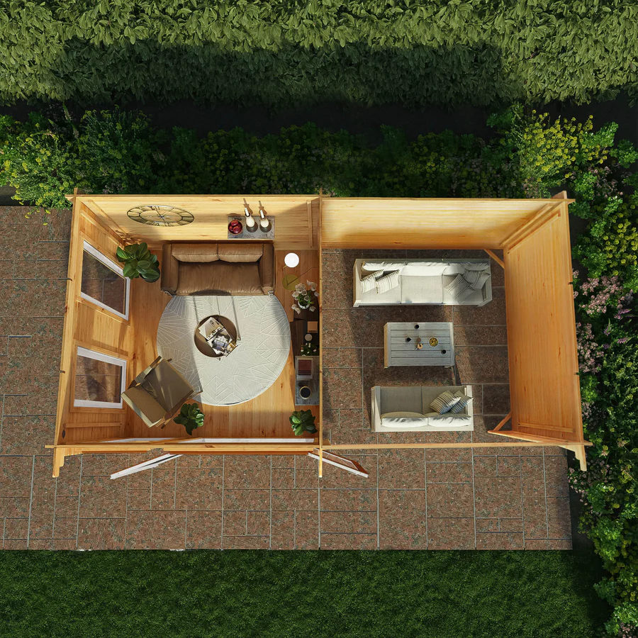 Mercia 44mm Studio Pent Log Cabin With Patio Area (20x10) (6m x 3m) (SI-006-042-0005 EAN 5029442018966)