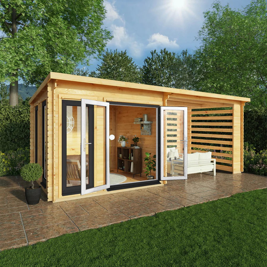 Mercia 44mm Studio Pent Log Cabin With Slatted Area (20x10) (6m x 3m) (SI-006-040-0007 EAN 5029442019000)
