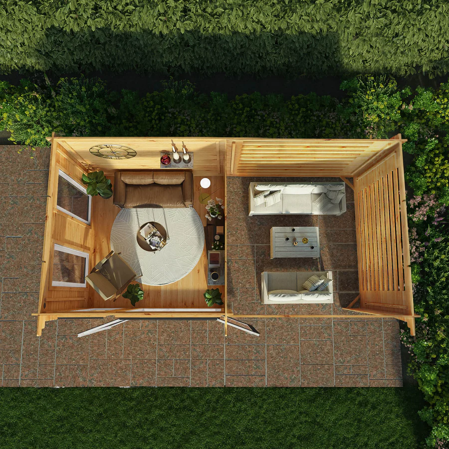 Mercia 44mm Studio Pent Log Cabin With Slatted Area (20x10) (6m x 3m) (SI-006-040-0007 EAN 5029442019000)