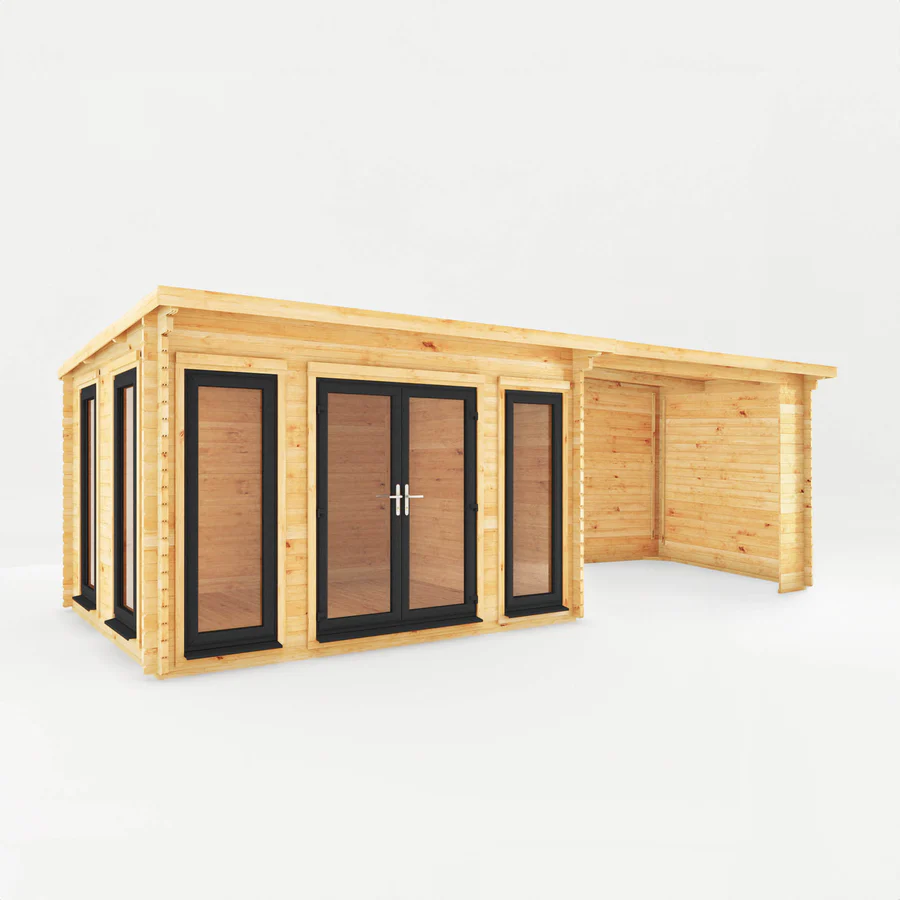 Mercia 44mm Studio Pent Log Cabin With Patio Area (23x10) (7m x 3m) (SI-006-040-0006 EAN 5029442019031)