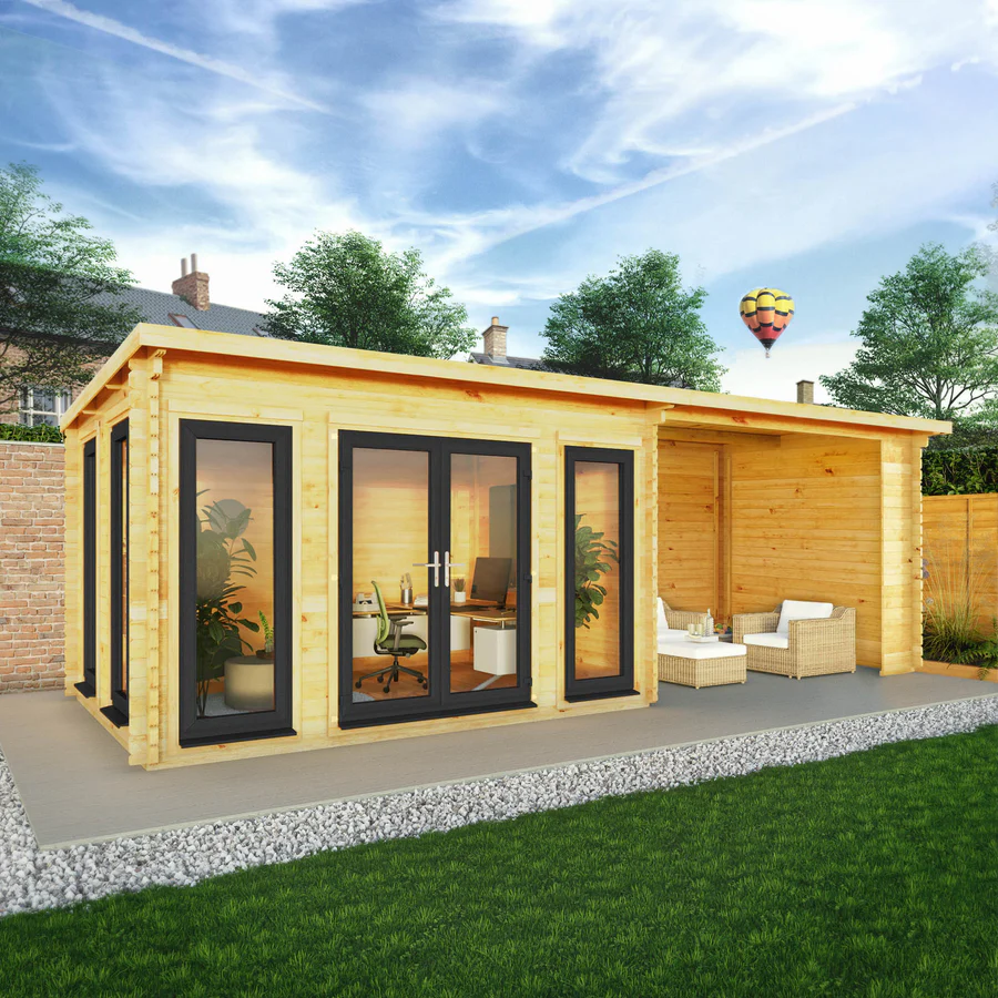 Mercia 44mm Studio Pent Log Cabin With Patio Area (23x10) (7m x 3m) (SI-006-040-0006 EAN 5029442019031)