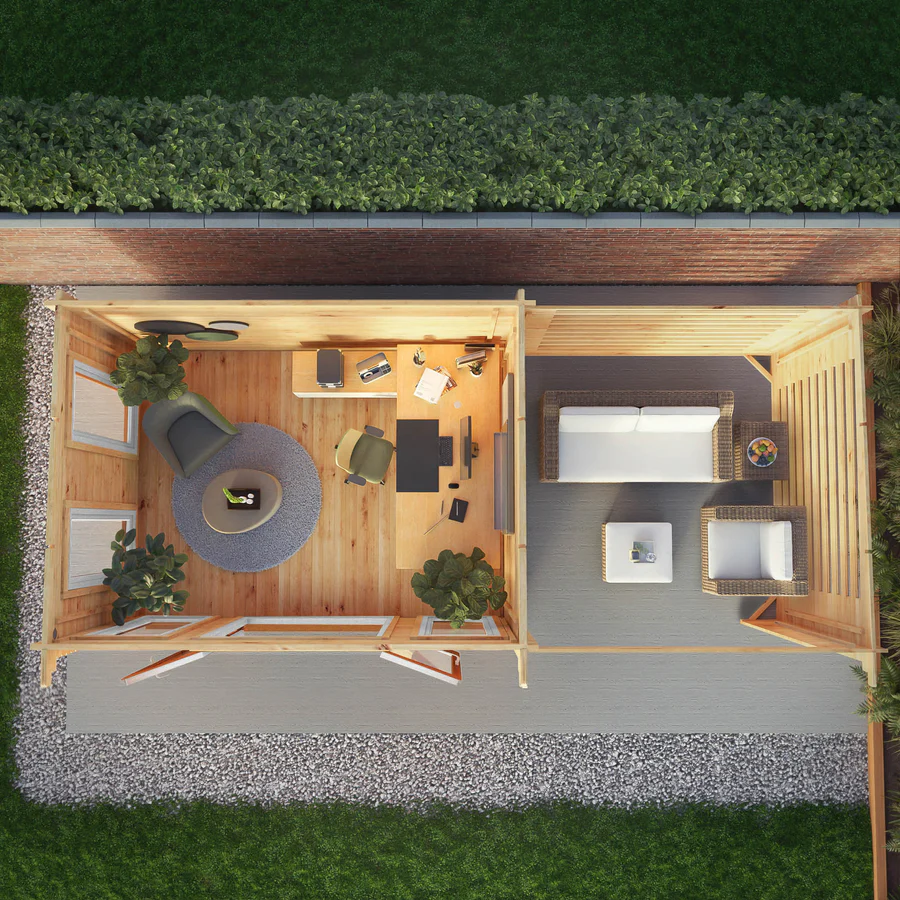 Mercia 44mm Studio Pent Log Cabin With Slatted Area (23x10) (7m x 3m) (SI-006-042-0008 EAN 5029442019055)