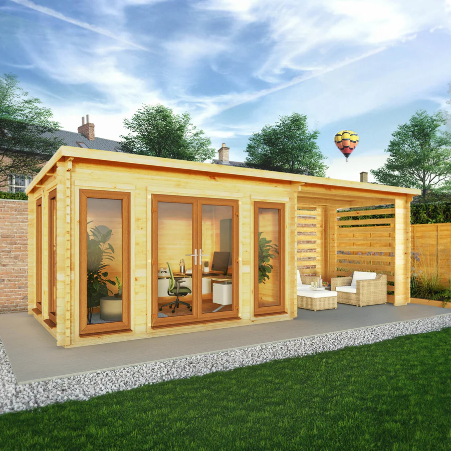 Mercia 44mm Studio Pent Log Cabin With Slatted Area (23x10) (7m x 3m) (SI-006-042-0008 EAN 5029442019055)