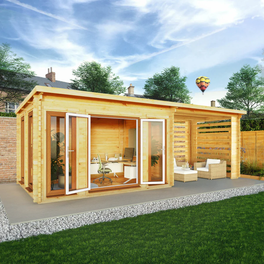 Mercia 44mm Studio Pent Log Cabin With Slatted Area (23x10) (7m x 3m) (SI-006-042-0008 EAN 5029442019055)