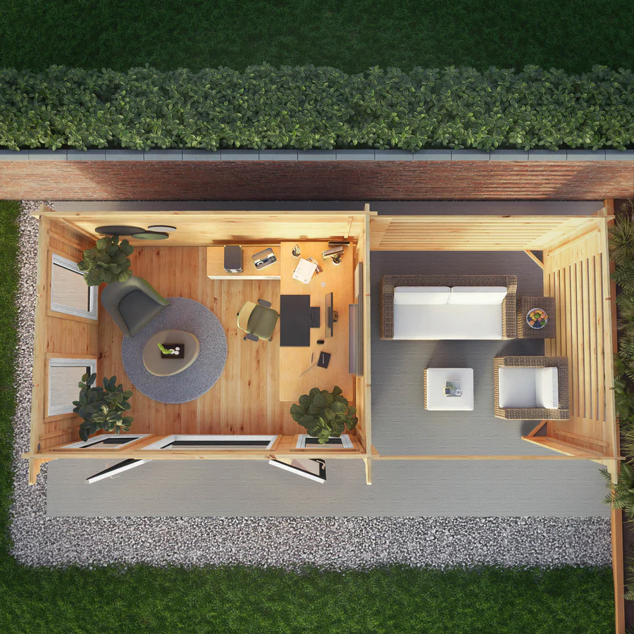 Mercia 44mm Studio Pent Log Cabin With Slatted Area (23x10) (7m x 3m) (SI-006-040-0008 EAN 5029442019062)