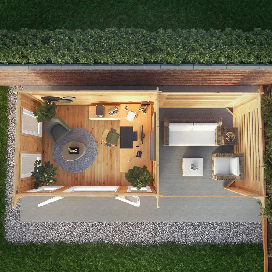 Mercia 44mm Studio Pent Log Cabin With Slatted Area (23x10) (7m x 3m) (SI-006-041-0008 EAN 5029442019048)