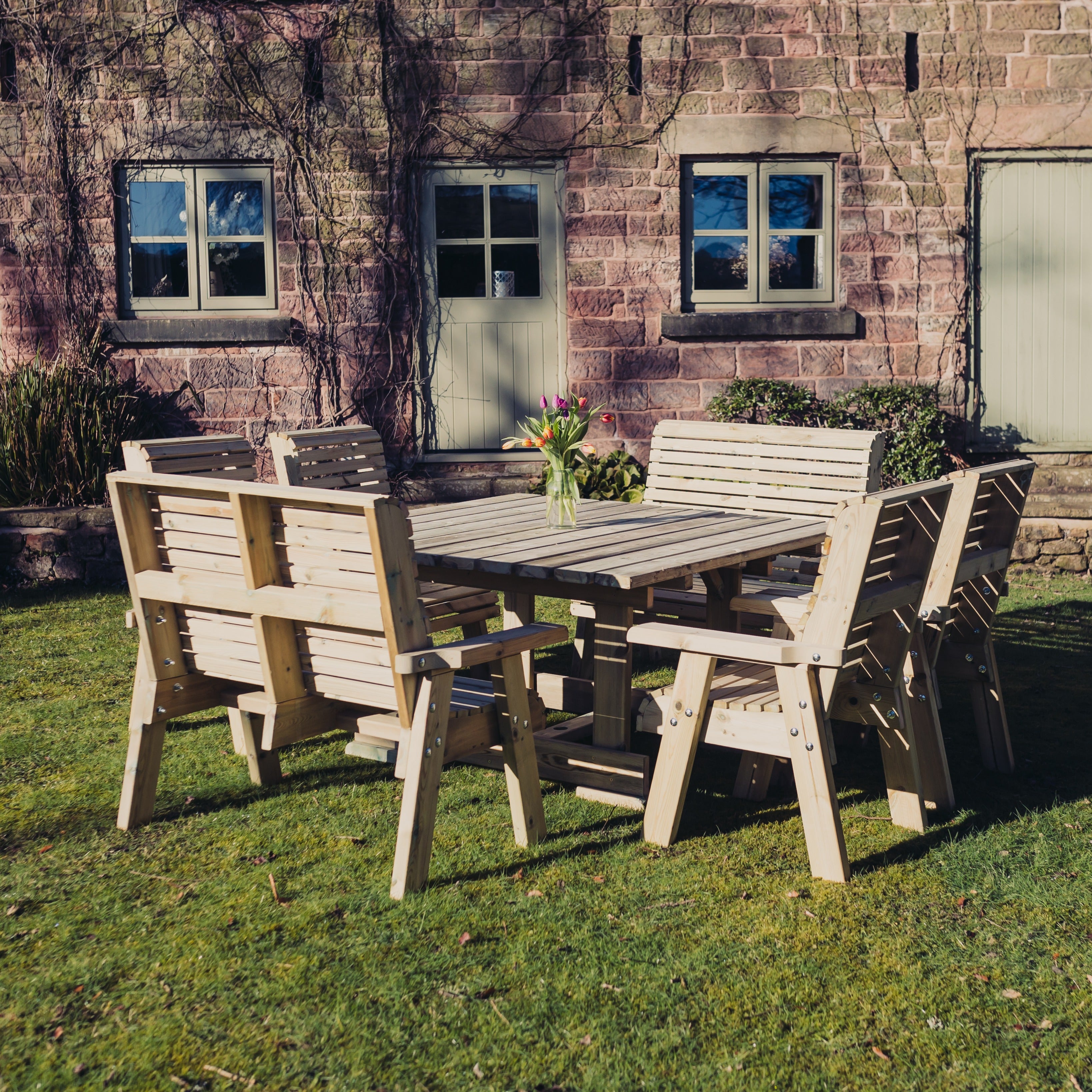 Churnet Valley Ergo 8 Seater Square Set with 4 Chairs and 2 Benches ET108 9145341341724