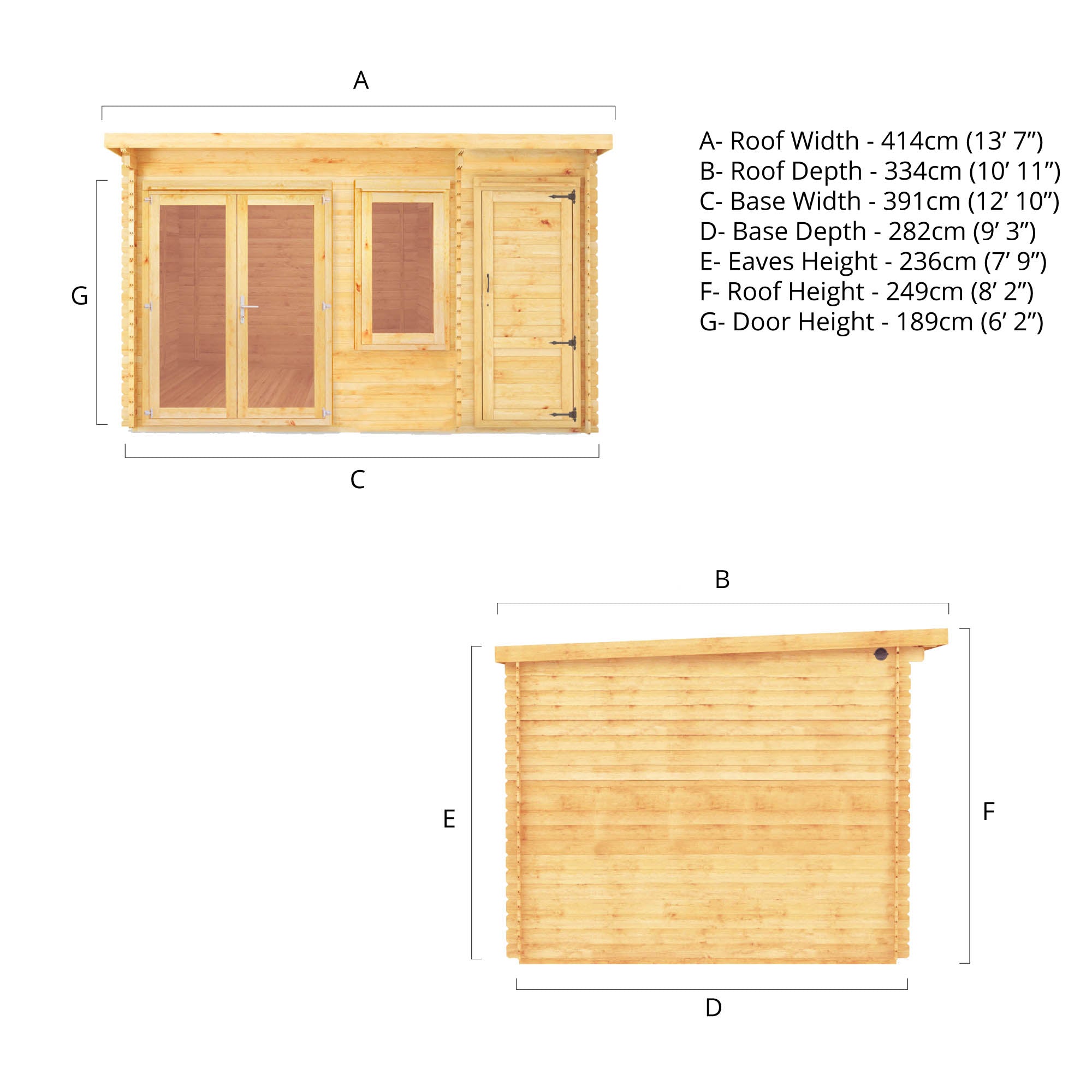 Mercia 28mm Elite Pent Log Cabin With Side Shed (13x10) (4.1m x 3m) (SI-006-002-0071 EAN 5029442019178)