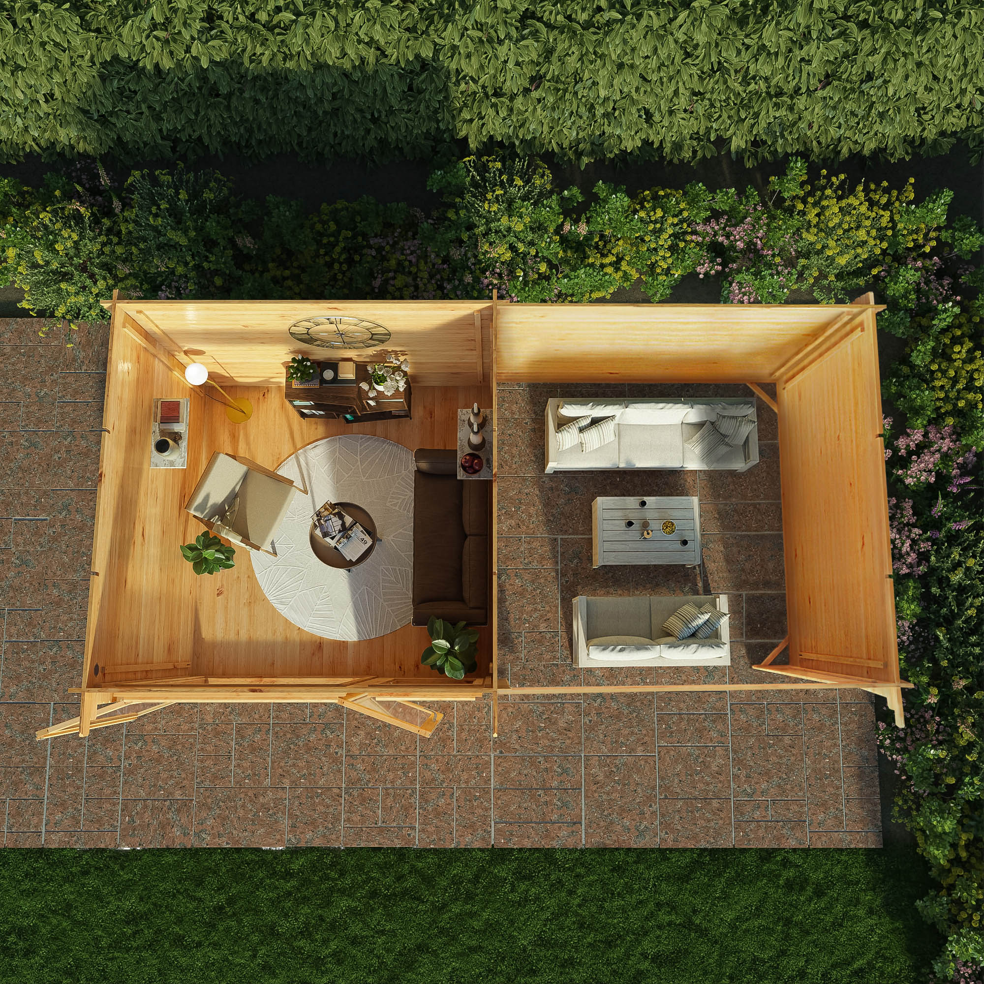Mercia 28mm Elite Pent Log Cabin With Patio Area (20x10) (6m x 3m) (SI-006-002-0074 EAN 5029442019185)
