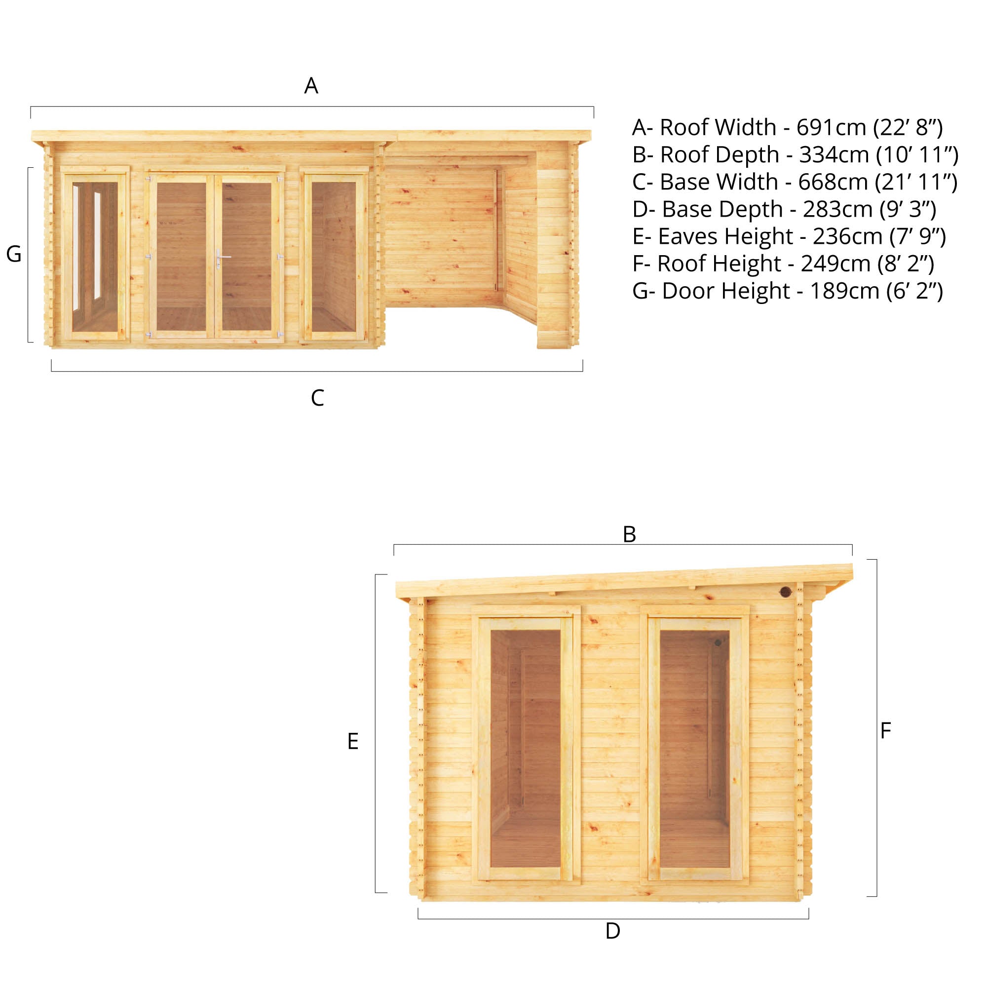 Mercia 28mm Studio Pent Log Cabin With Patio Area (23x10) (7m x 3m) (SI-006-002-0075 EAN 5029442019130)