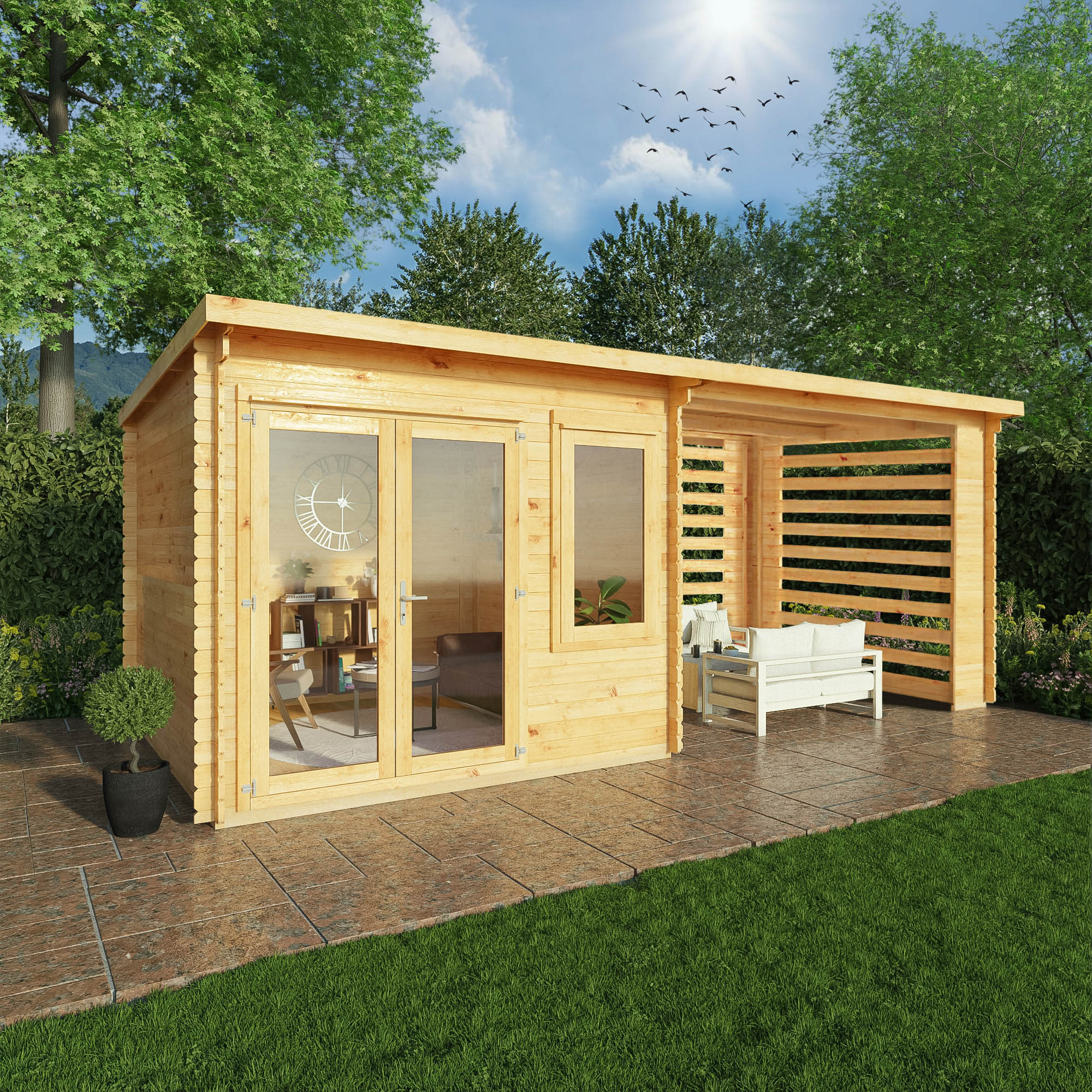 Mercia 28mm Elite Pent Log Cabin With Slatted Area (20x10) (6m x 3m) (SI-006-002-0076 EAN 5029442014890)