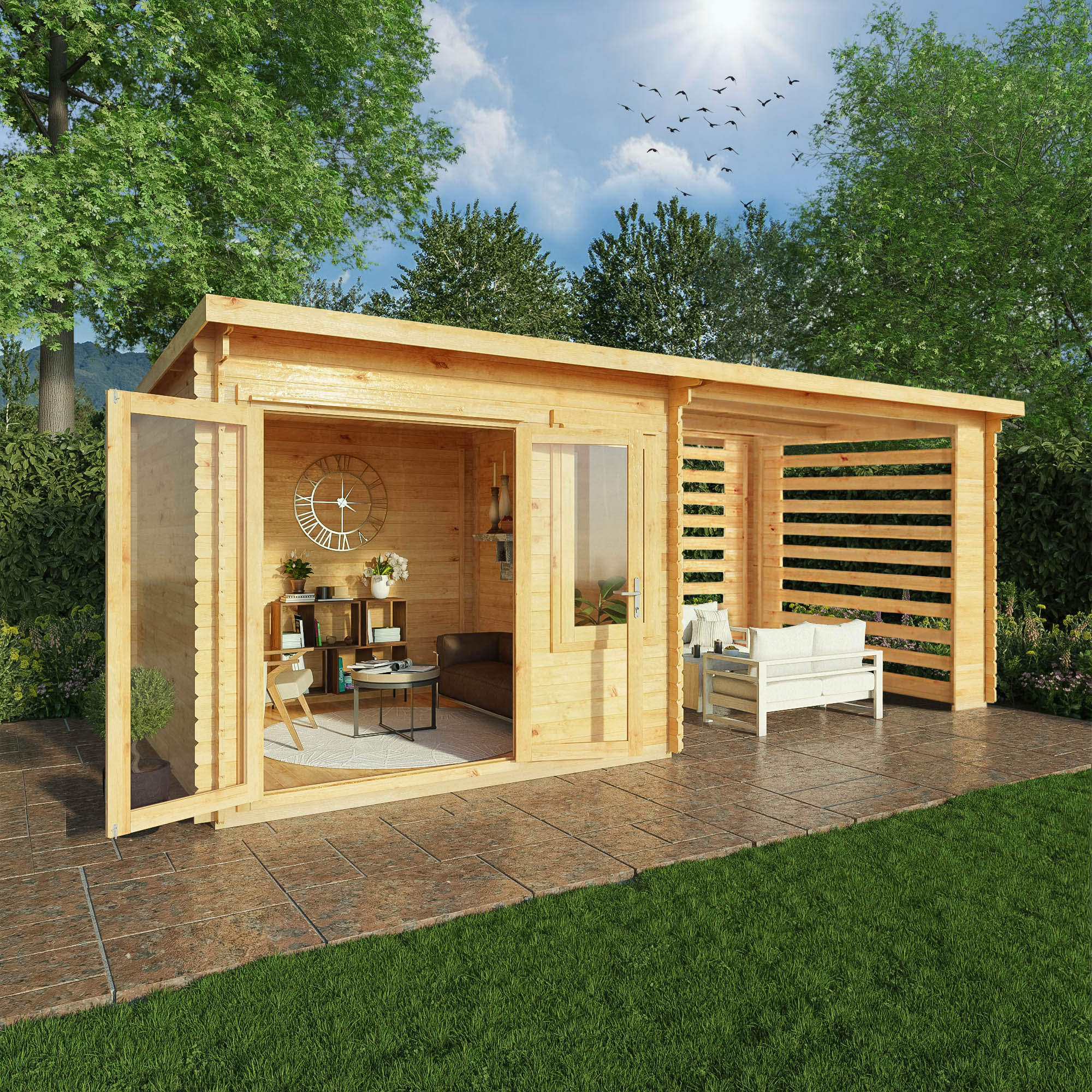 Mercia 28mm Elite Pent Log Cabin With Slatted Area (20x10) (6m x 3m) (SI-006-002-0076 EAN 5029442014890)
