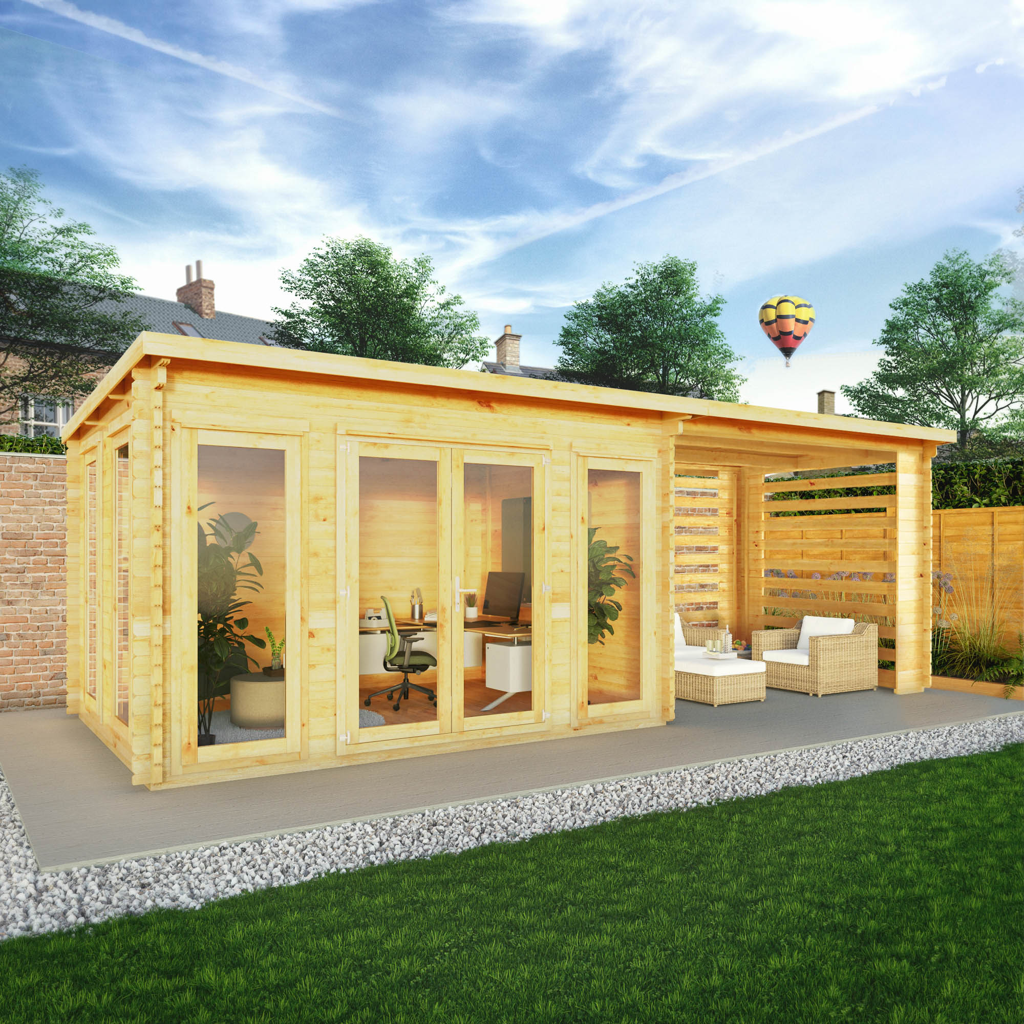 Mercia 28mm Studio Pent Log Cabin With Slatted Area (23x10) (7m x 3m) (SI-006-002-0078 EAN 5029442019154)