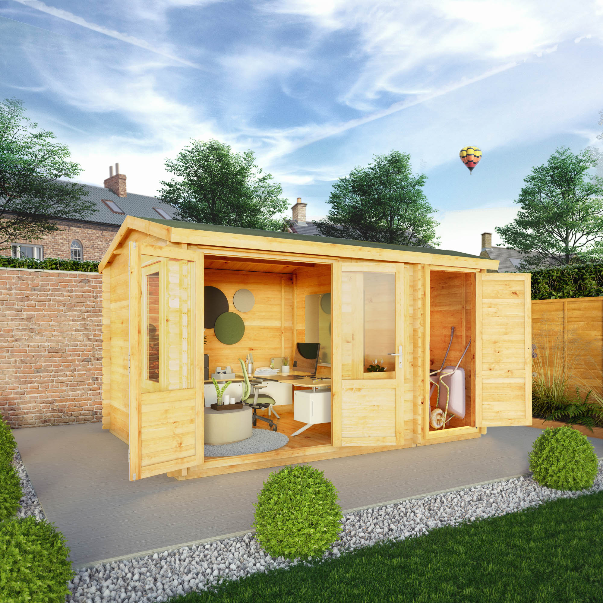 Mercia 28mm Home Office Elite With Side Shed (13x10) (4.1m x 3m) (SI-006-002-0079 EAN 5029442019468)