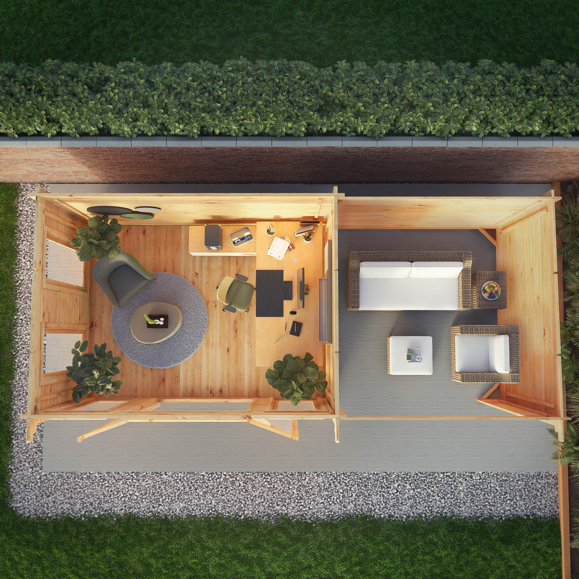 Mercia 34mm Studio Pent Log Cabin With Patio Area (23x10) (7m x 3m) (SI-006-003-0100 EAN 5029442019147)