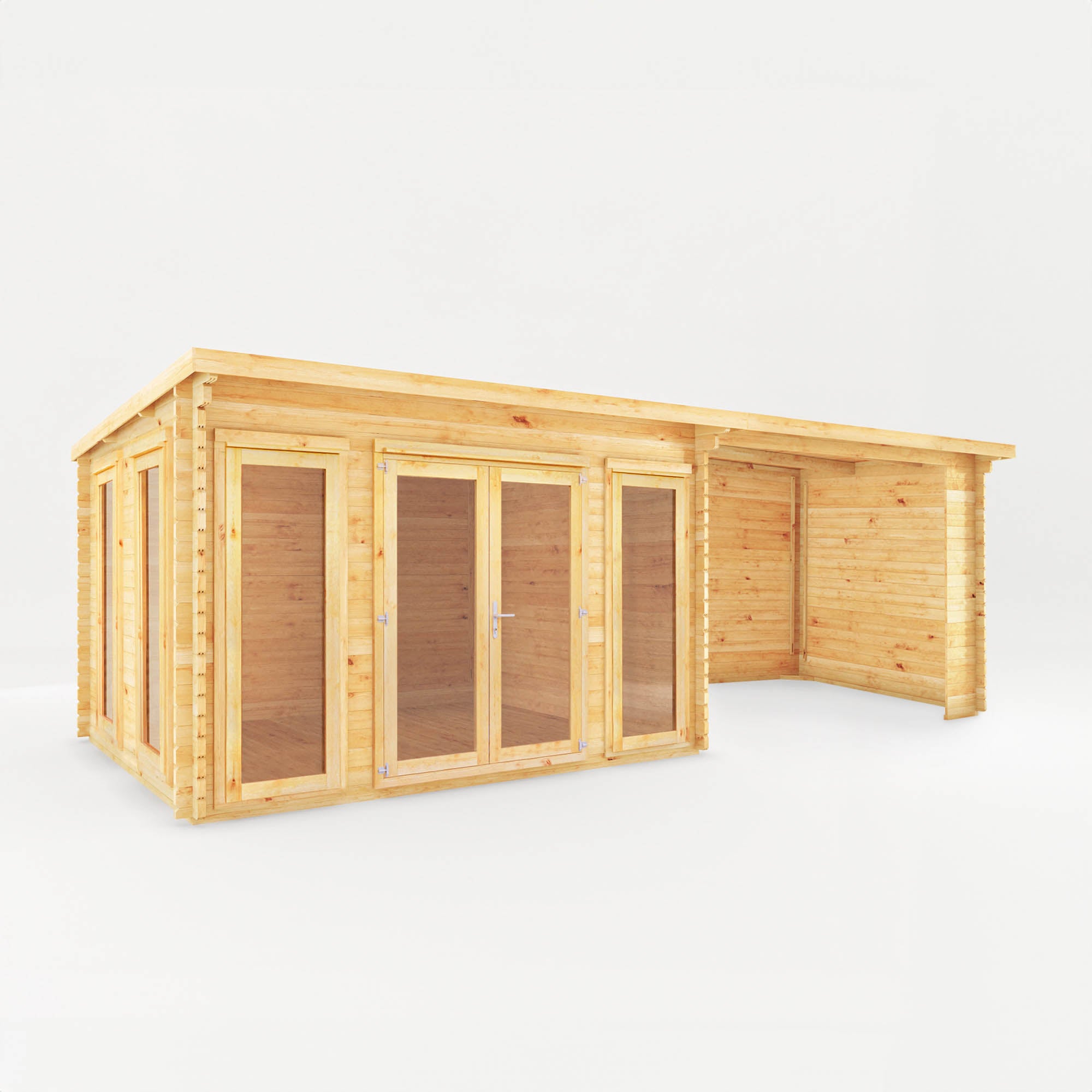 Mercia 34mm Studio Pent Log Cabin With Patio Area (23x10) (7m x 3m) (SI-006-003-0100 EAN 5029442019147)