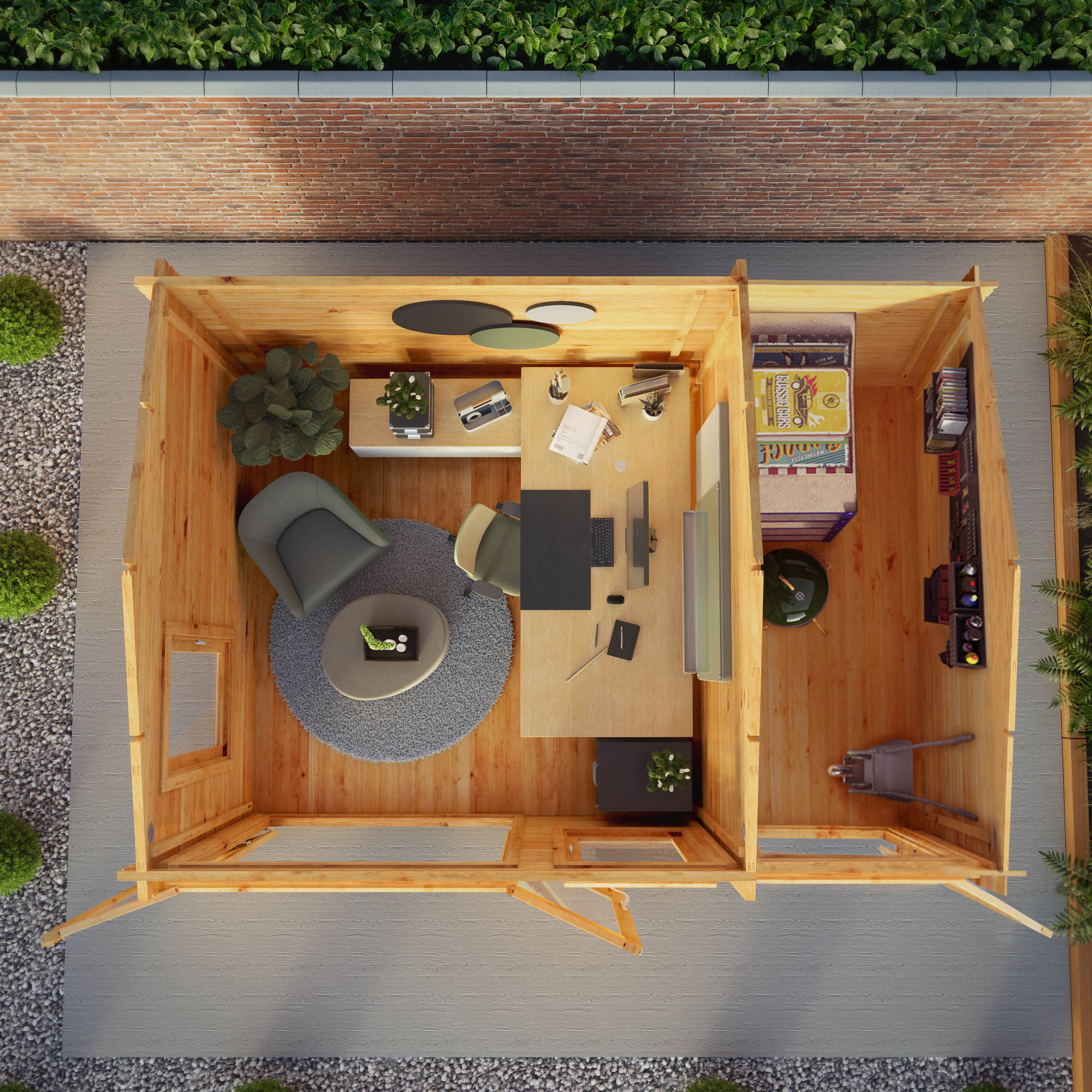 Mercia 44mm Home Office Elite With Side Shed (13x10) (4.1m x 3m) (SI-006-004-0105 EAN 5029442019482)