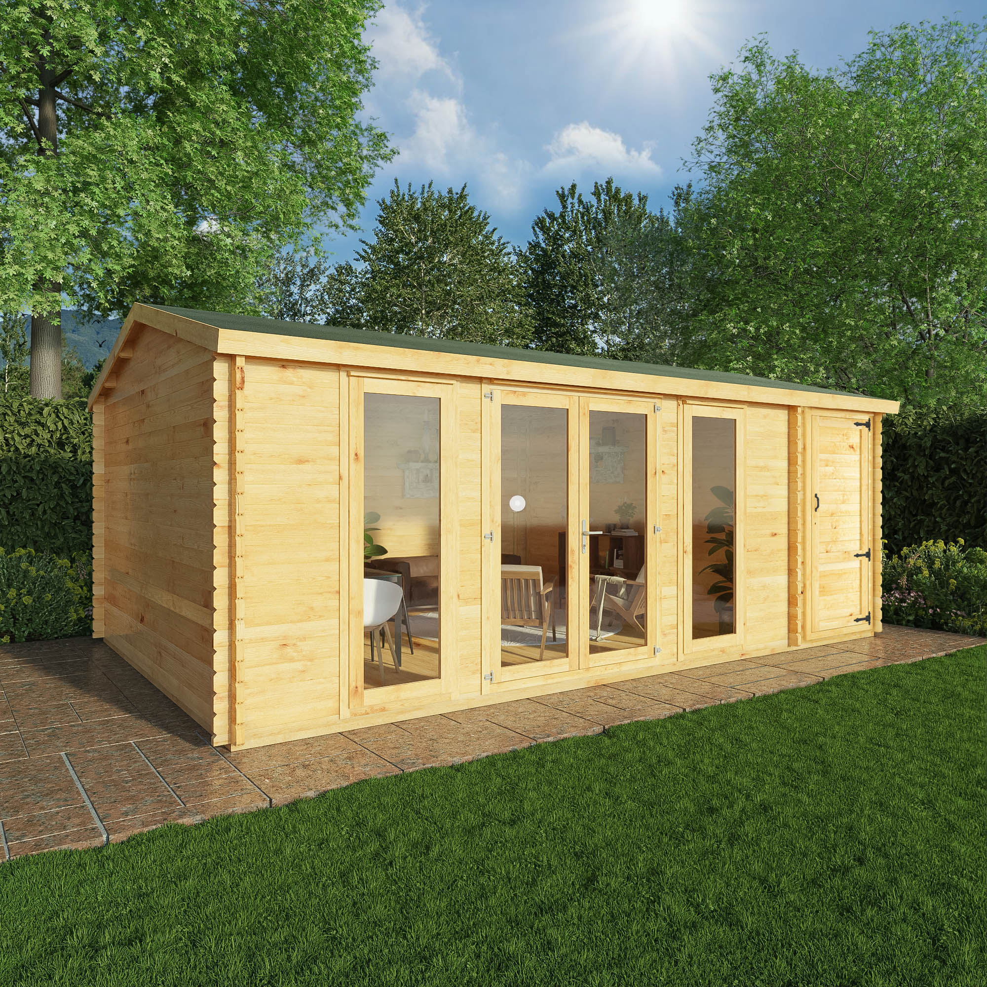 Mercia 44mm Home Office Studio With Side Shed (20x13) (6.1m x 4m) (SI-006-004-0108 EAN 5029442019758)