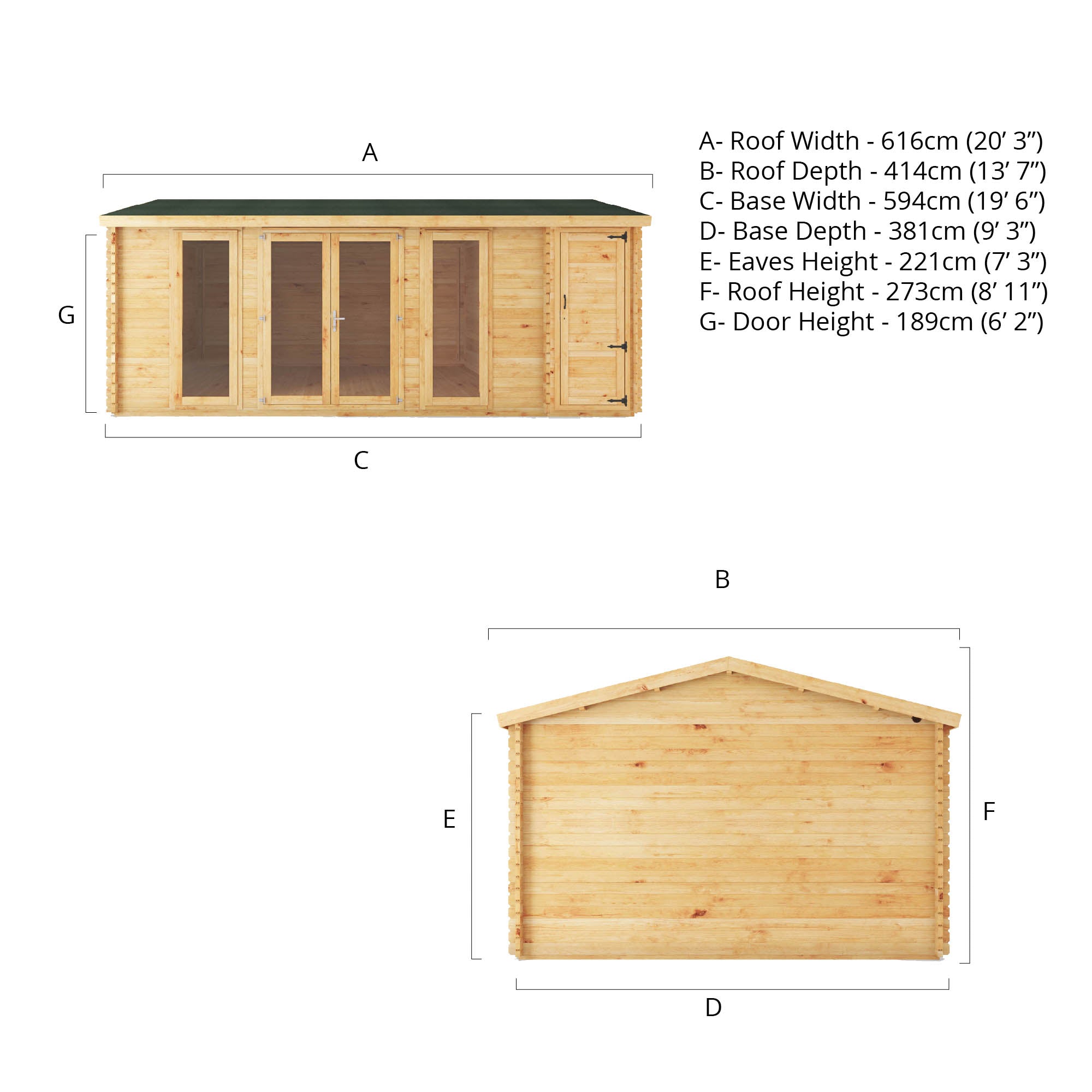 Mercia 44mm Home Office Studio With Side Shed (20x13) (6.1m x 4m) (SI-006-004-0108 EAN 5029442019758)