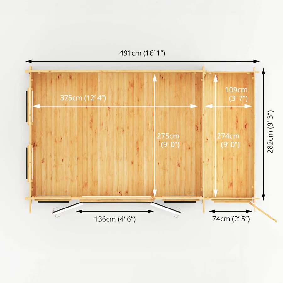 Mercia 44mm Studio Pent Log Cabin With Side Shed (17x10) (5.1m x 3m) (SI-006-040-0004 EAN 5029442018942)