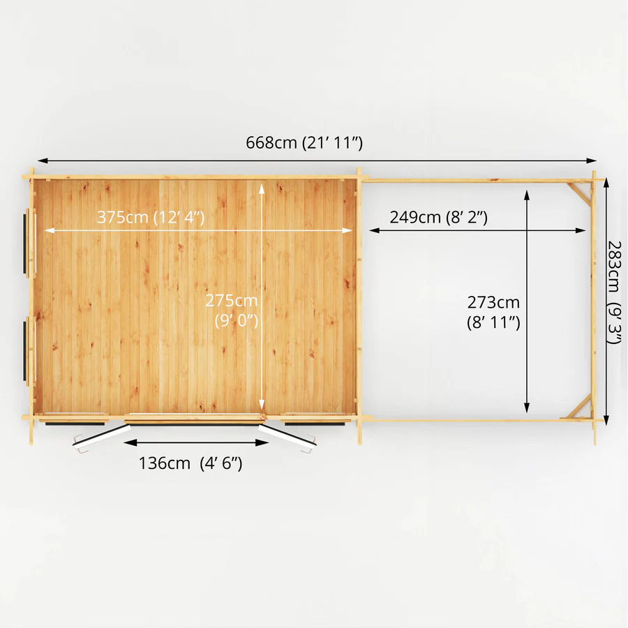 Mercia 44mm Studio Pent Log Cabin With Patio Area (23x10) (7m x 3m) (SI-006-040-0006 EAN 5029442019031)