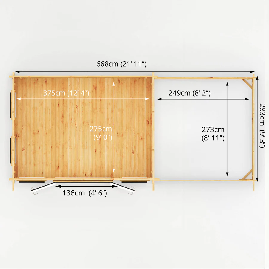 Mercia 44mm Studio Pent Log Cabin With Slatted Area (23x10) (7m x 3m) (SI-006-040-0008 EAN 5029442019062)