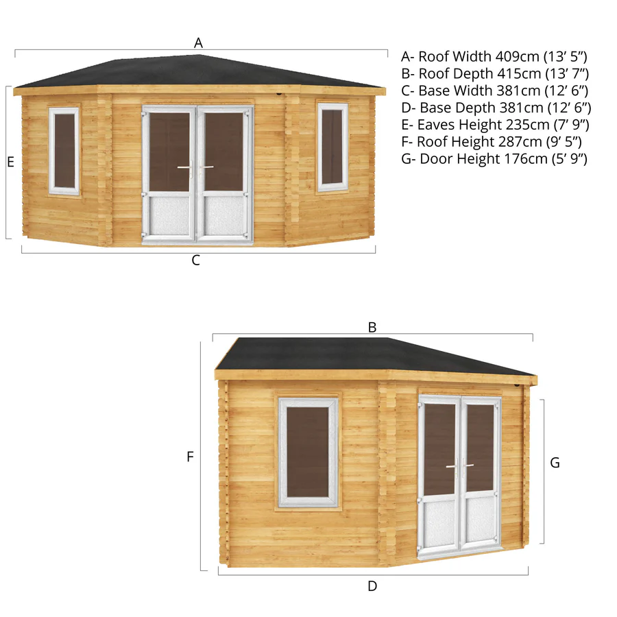 Mercia 44mm Corner Cabin (13x13) (4m x 4m) (SI-006-041-0022 EAN 5029442019253)