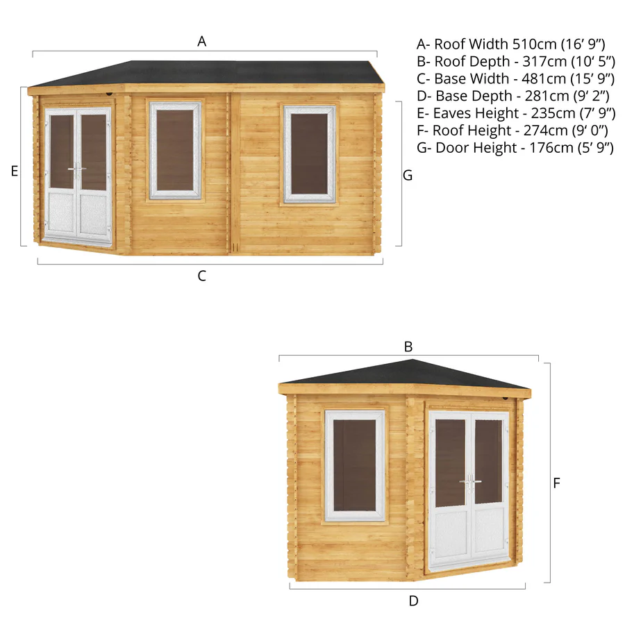Mercia 44mm Corner Lodge Log Cabin (16x10) (5m x 3m) (SI-006-041-0023 EAN 5029442019314)
