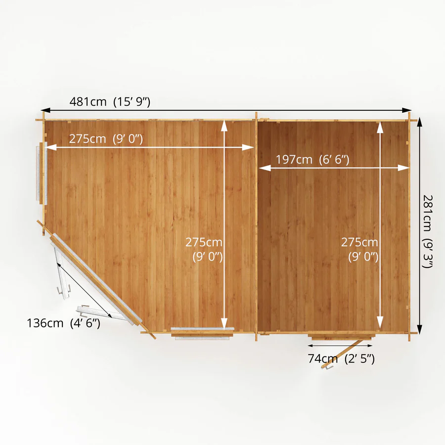 Mercia 44mm Corner Lodge Log Cabin With Side Shed (16x10) (5m x 3m) (SI-006-041-0030 EAN 5029442019284)