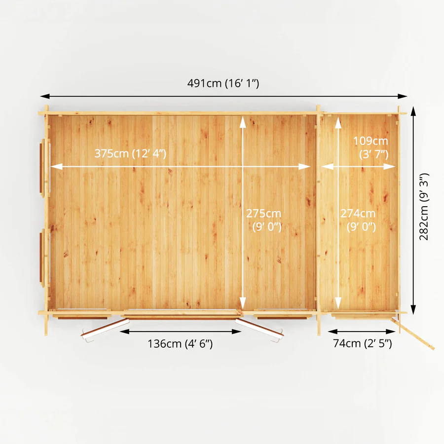 Mercia 44mm Studio Pent Log Cabin With Side Shed (17x10) (5.1m x 3m) (SI-006-042-0004 EAN 5029442018935)