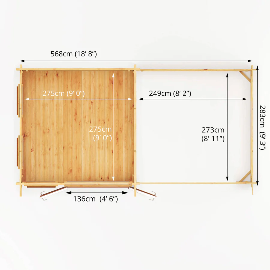 Mercia 44mm Studio Pent Log Cabin With Slatted Area (20x10) (6m x 3m) (SI-006-042-0007 EAN 5029442018997)