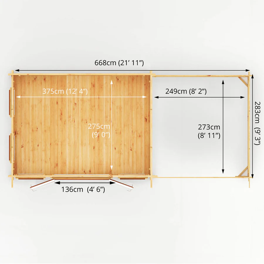 Mercia 44mm Studio Pent Log Cabin With Slatted Area (23x10) (7m x 3m) (SI-006-042-0008 EAN 5029442019055)