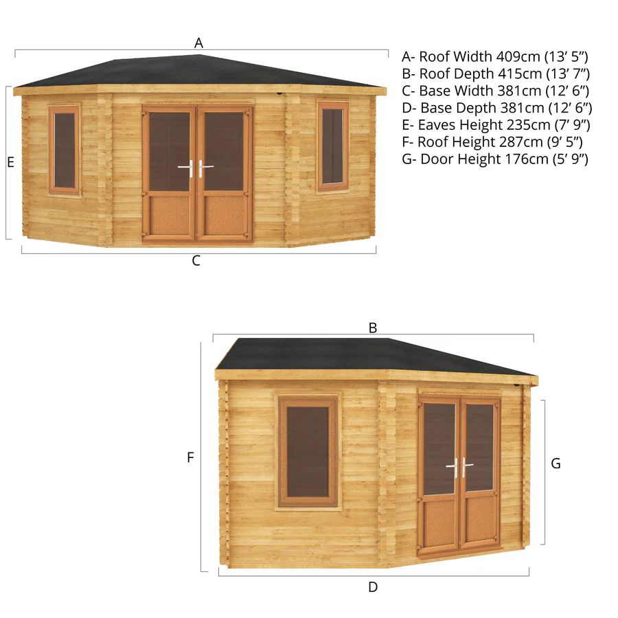 Mercia 44mm Corner Cabin (13x13) (4m x 4m) (SI-006-042-0022 EAN 5029442019260)
