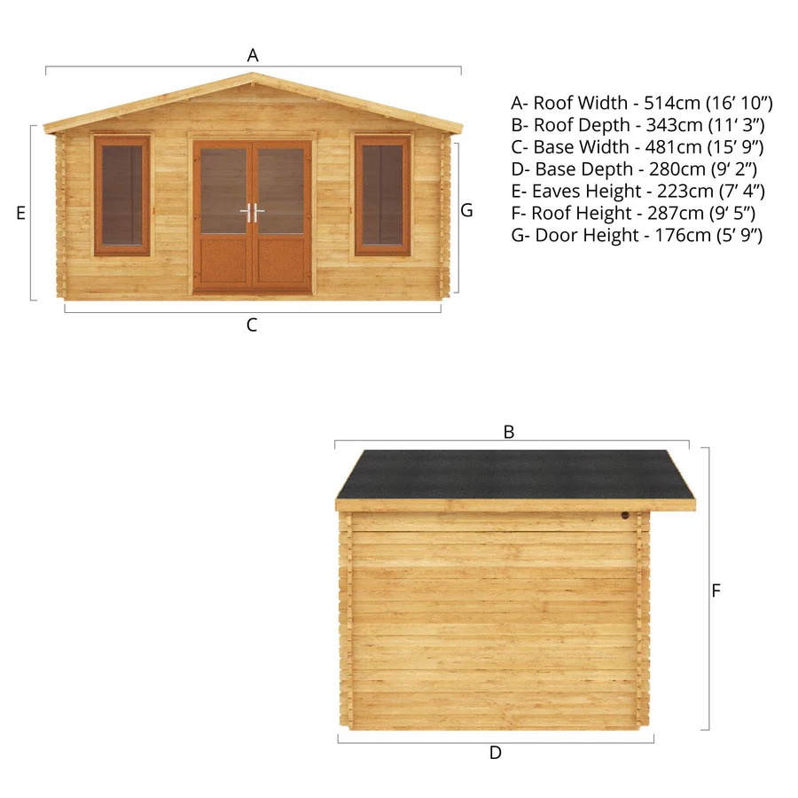 Mercia 44mm Retreat Log Cabin (16x10) (5m x 3m) (SI-006-042-0020 EAN 5029442019208)
