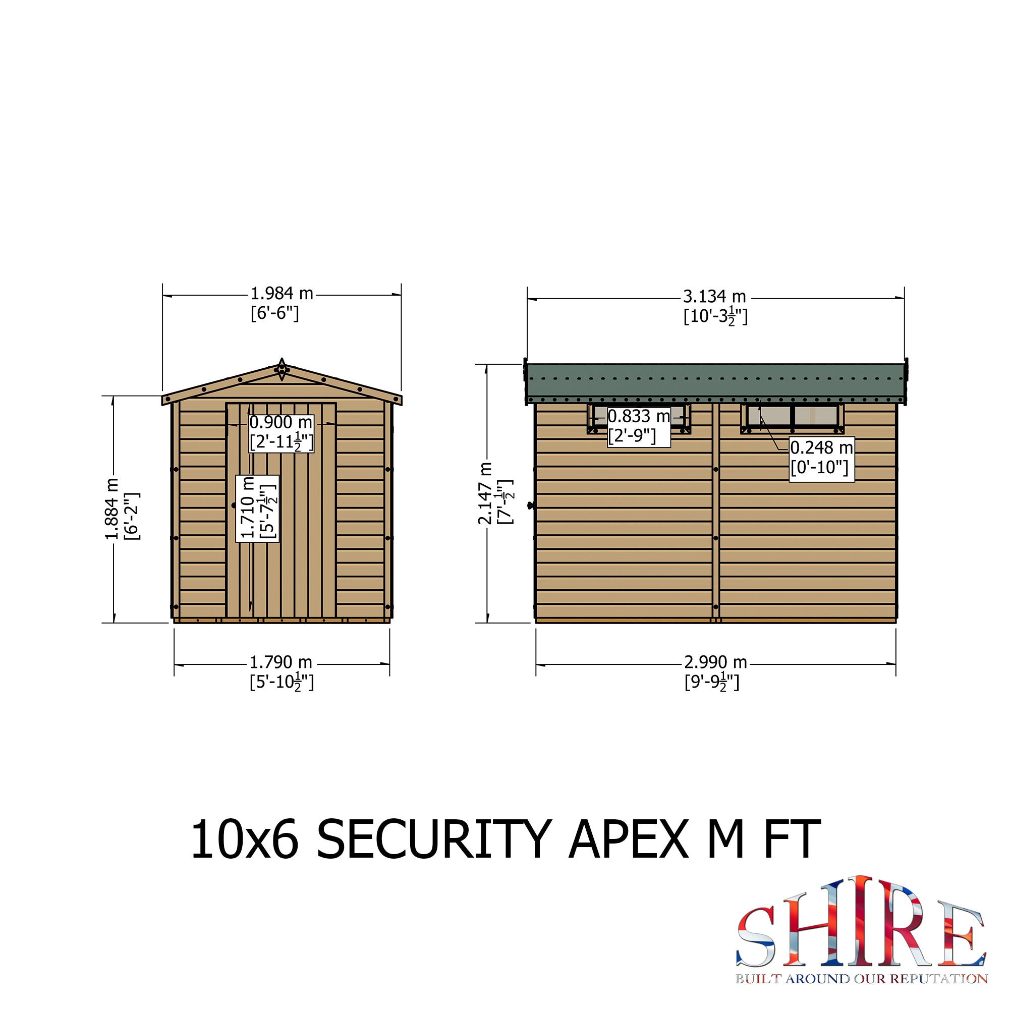 Shire Security Apex Premium Shed Range Single Door (10x6) SECS1006DSL-1AA 5019804122103 - Outside Store