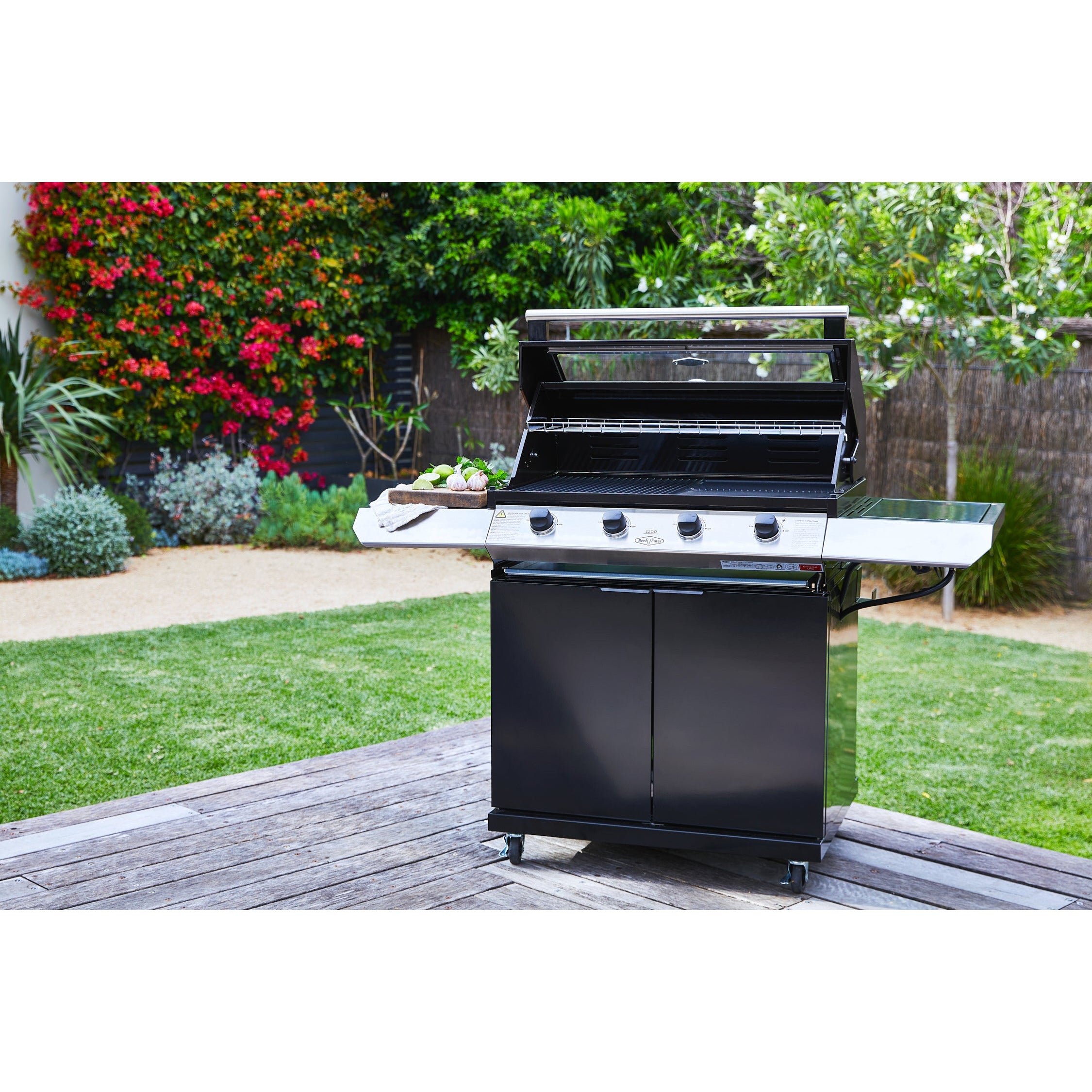 BeefEater 1200E 3 Burner BBQ & Side Burner Trolley (BMG1231BBE 5060569418192)