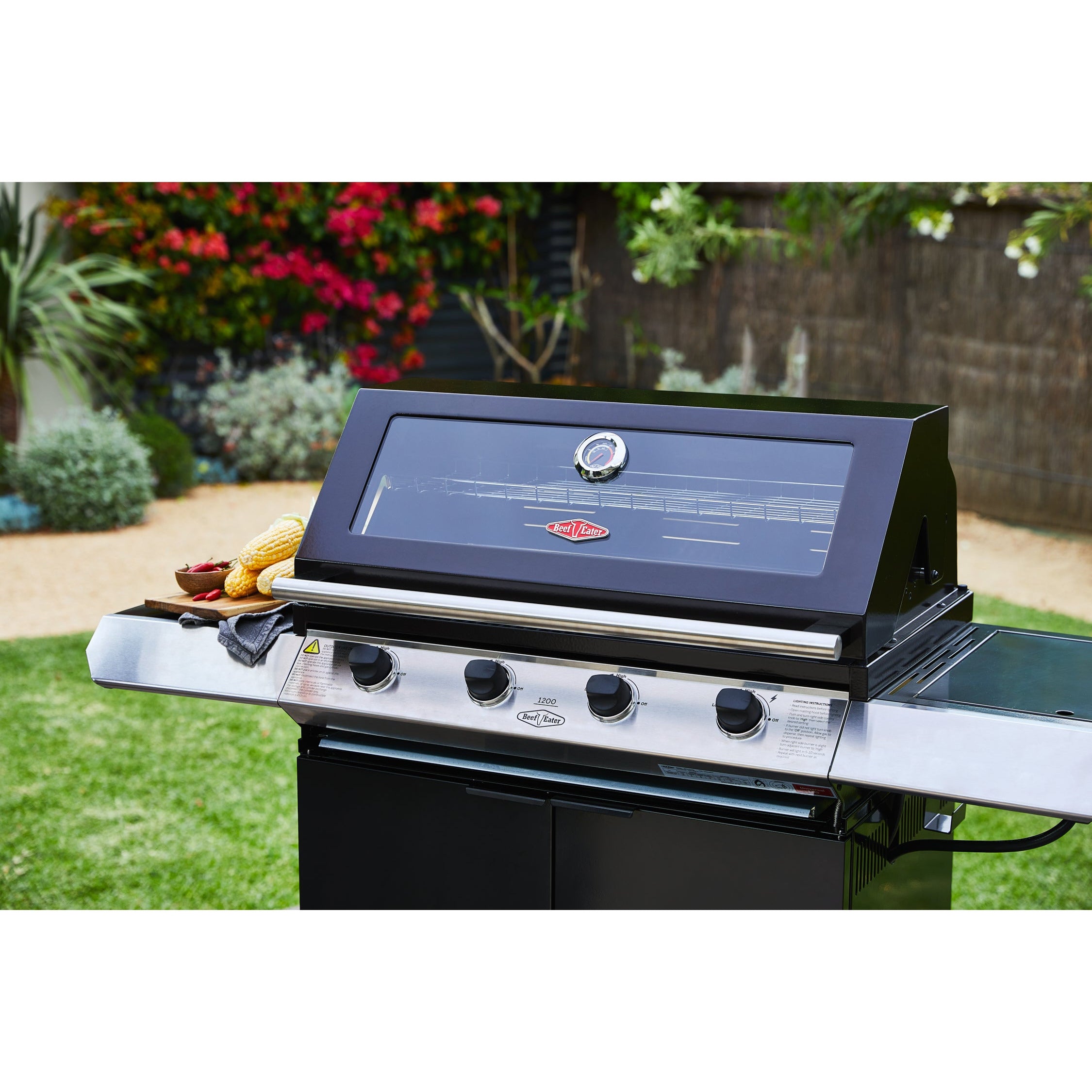 BeefEater 1200E 3 Burner BBQ & Side Burner Trolley (BMG1231BBE 5060569418192)
