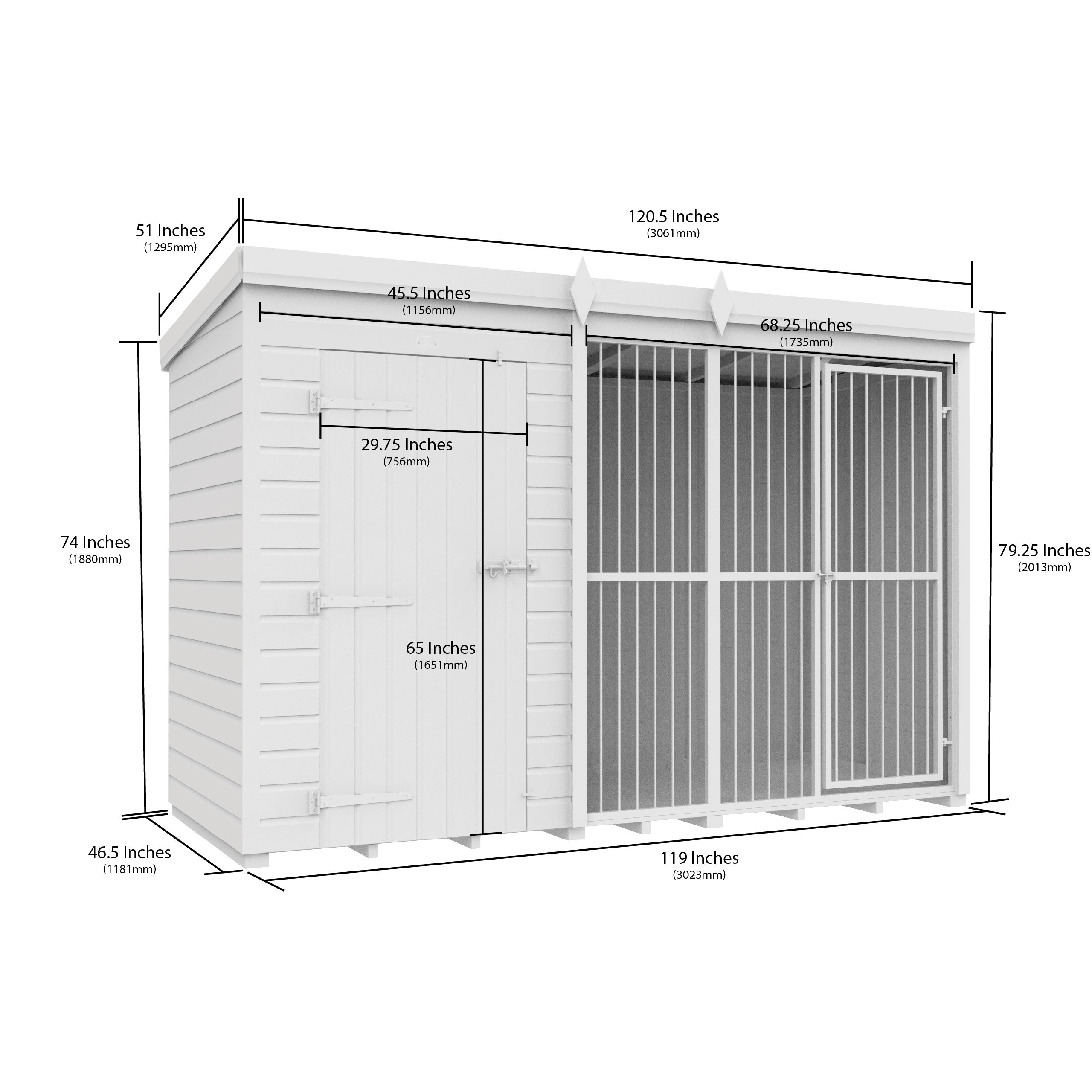 Total Sheds (10x4) Dog Kennel And Run (Full Height With Bars)